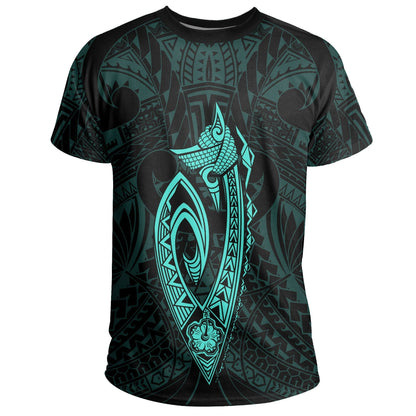Hawaii Kakau Makau Fish Hook Polynesian T Shirt Turquoise