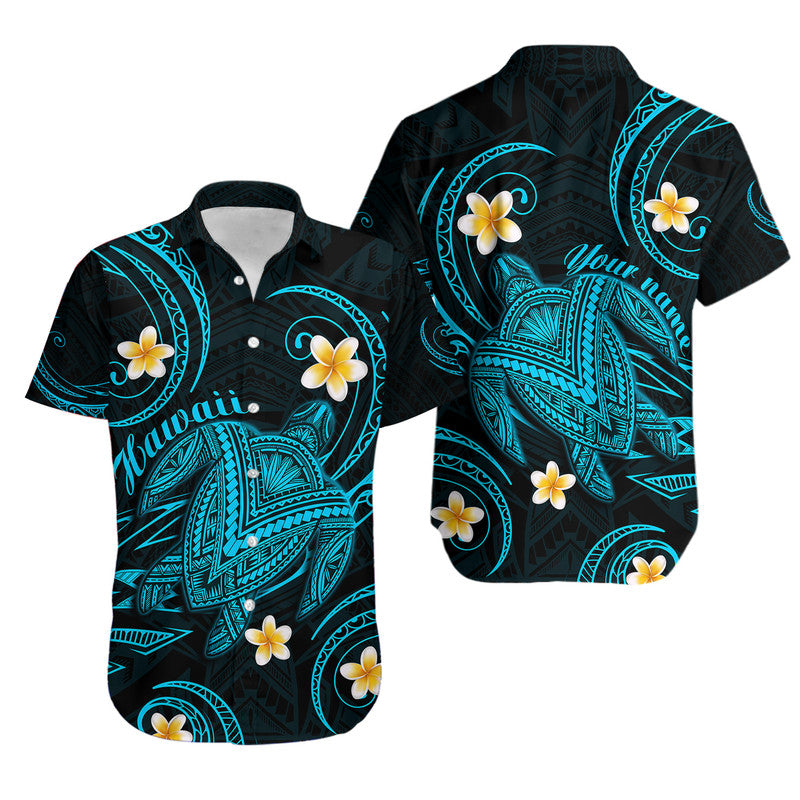 Custom Personalised Hawaiian Turtle Plumeria Mixed Polynesian Hawaiian Shirt Turquoise Style