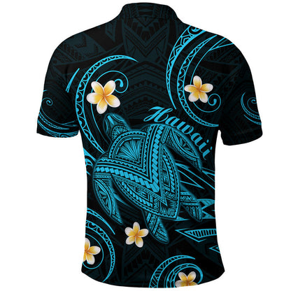 Hawaii Polo Shirt Hawaiian Turtle Plumeria Mixed Polynesian Turquoise Style
