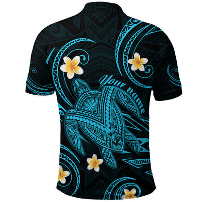 Custom Personalised Hawaii Polo Shirt Hawaiian Turtle Plumeria Mixed Polynesian Turquoise Style