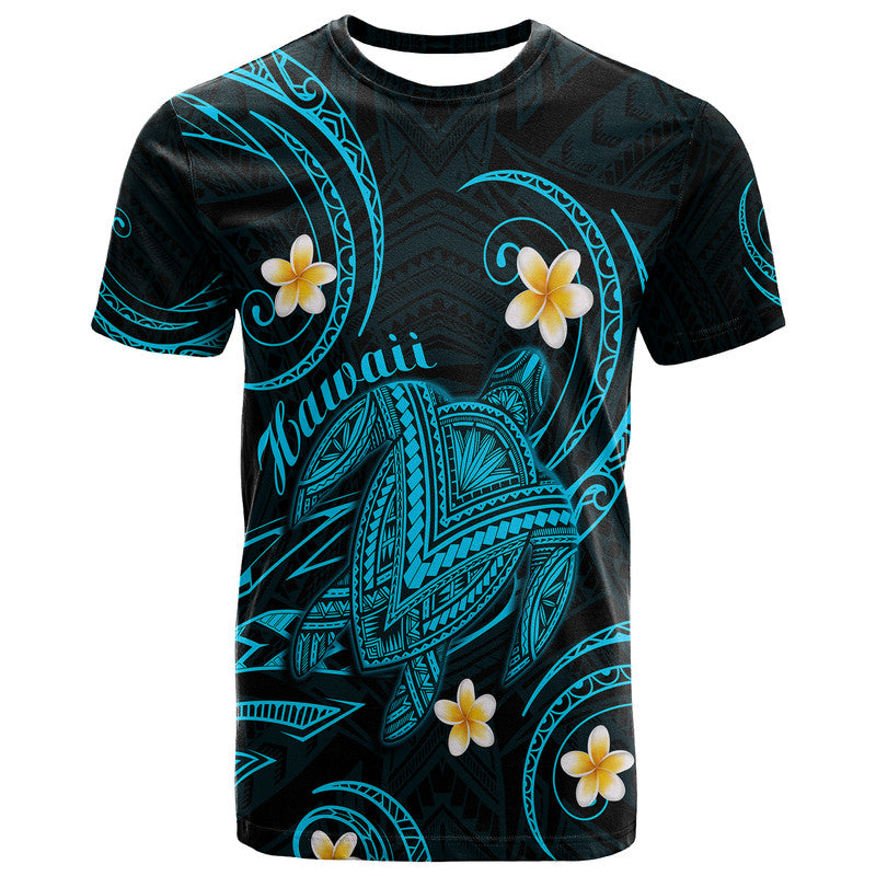 Hawaii T Shirt Hawaiian Turtle Plumeria Mixed Polynesian Turquoise Style