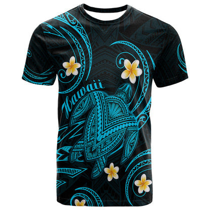 Hawaii T Shirt Hawaiian Turtle Plumeria Mixed Polynesian Turquoise Style