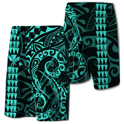 Hawaii Kakau Polynesian Kanaka Board Shorts - Turquoisse - Snapy Style