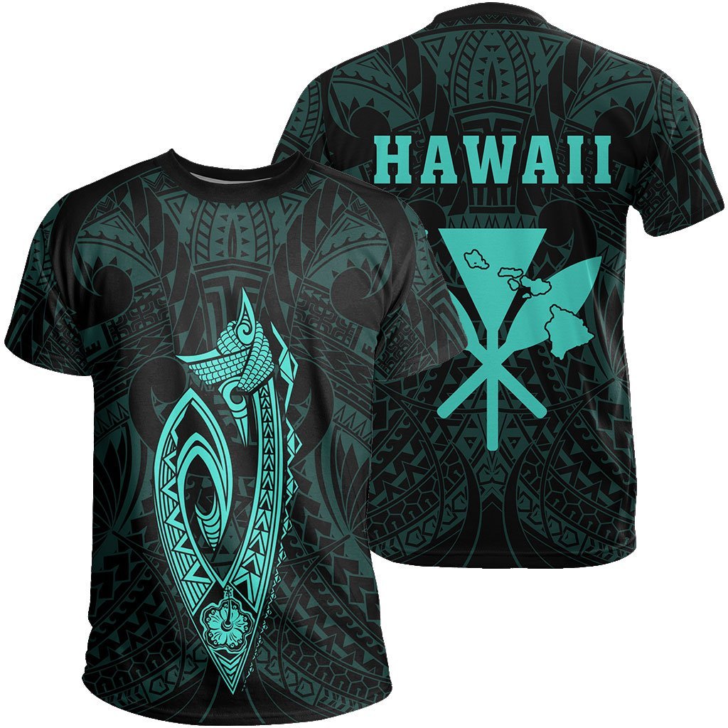 Hawaii Kakau Makau Fish Hook Polynesian T Shirt Turquoise