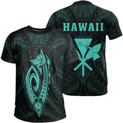 Hawaii Kakau Makau Fish Hook Polynesian T Shirt Turquoise