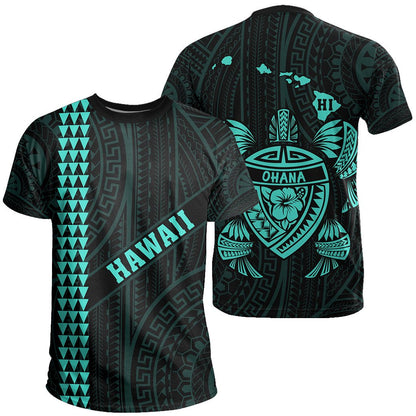 Hawaii Kakau Polynesian Turtle Map T Shirt Ohana Style Turquoise