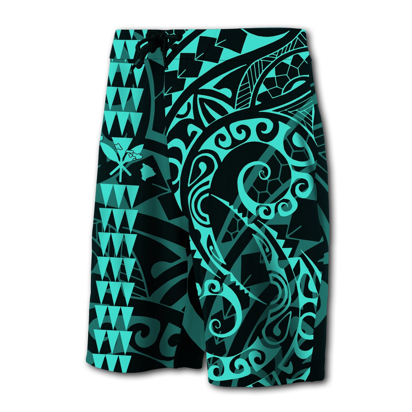 Hawaii Kakau Polynesian Kanaka Board Shorts - Turquoisse - Snapy Style