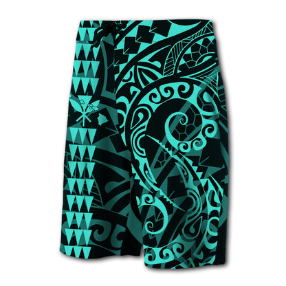 Hawaii Kakau Polynesian Kanaka Board Shorts - Turquoisse - Snapy Style