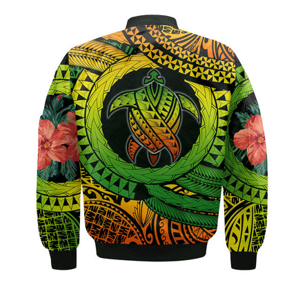 Polynesian Turtle Bomber Jacket Circle Turtle Hibiscus Reggae
