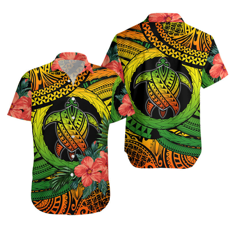 Polynesian Turtle Hawaiian Shirt Circle Turtle Hibiscus Reggae