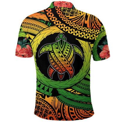 Polynesian Turtle Polo Shirt Circle Turtle Hibiscus Reggae