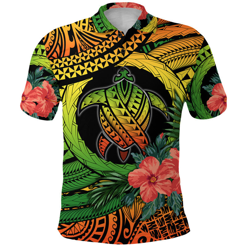 Polynesian Turtle Polo Shirt Circle Turtle Hibiscus Reggae