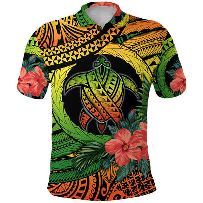 Polynesian Turtle Polo Shirt Circle Turtle Hibiscus Reggae