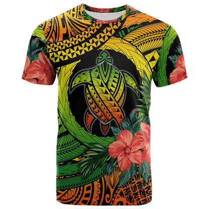 Polynesian Turtle T Shirt Circle Turtle Hibiscus Reggae