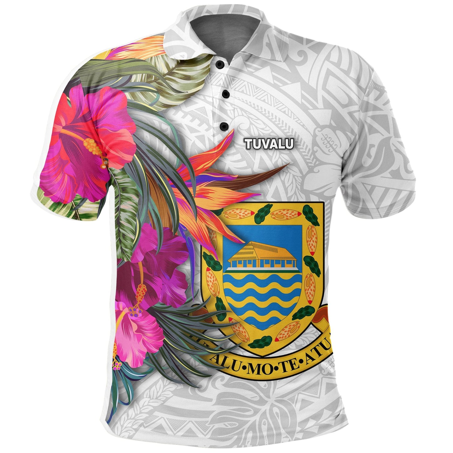Tuvalu Polo Shirt Polynesian Hibiscus White Pattern