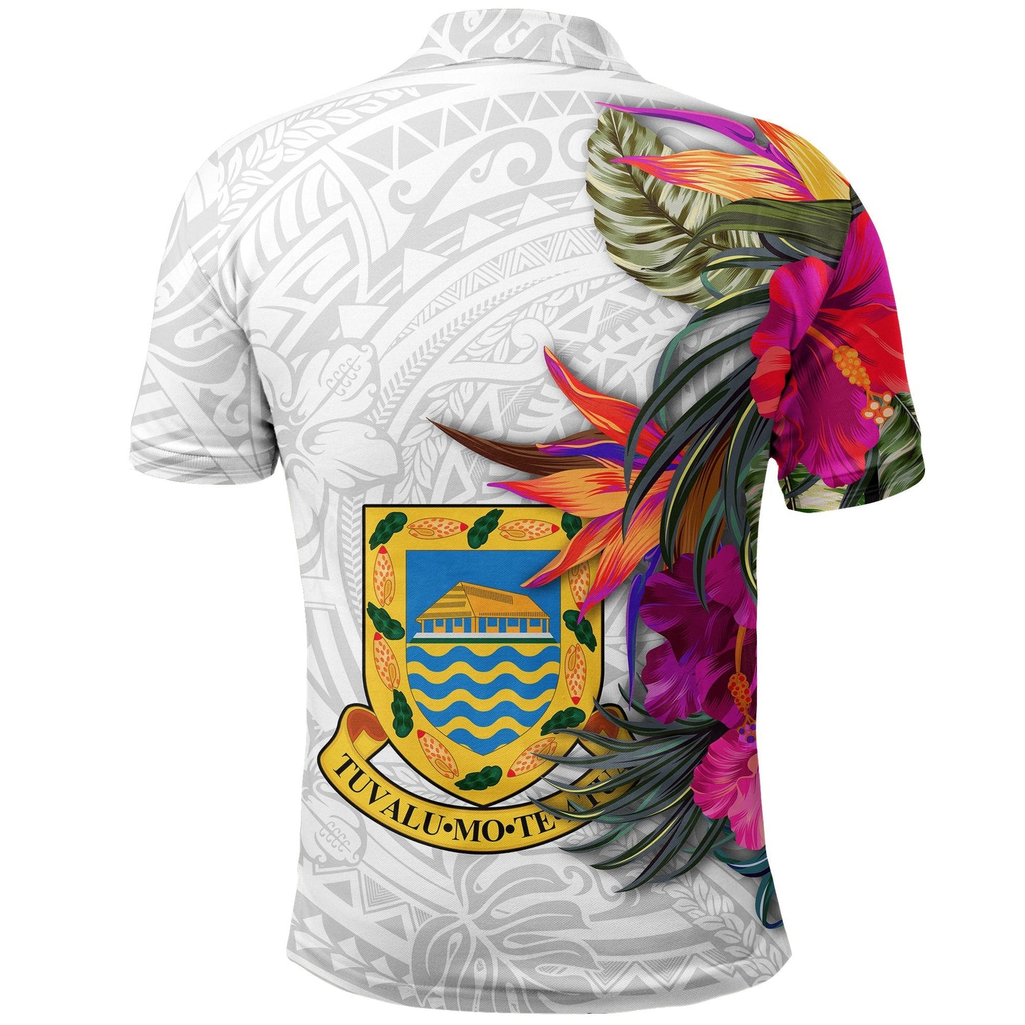 Tuvalu Polo Shirt Polynesian Hibiscus White Pattern