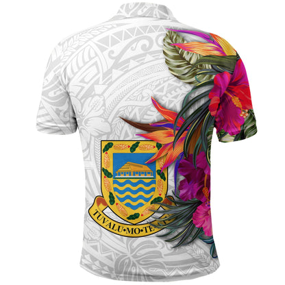 Tuvalu Polo Shirt Polynesian Hibiscus White Pattern