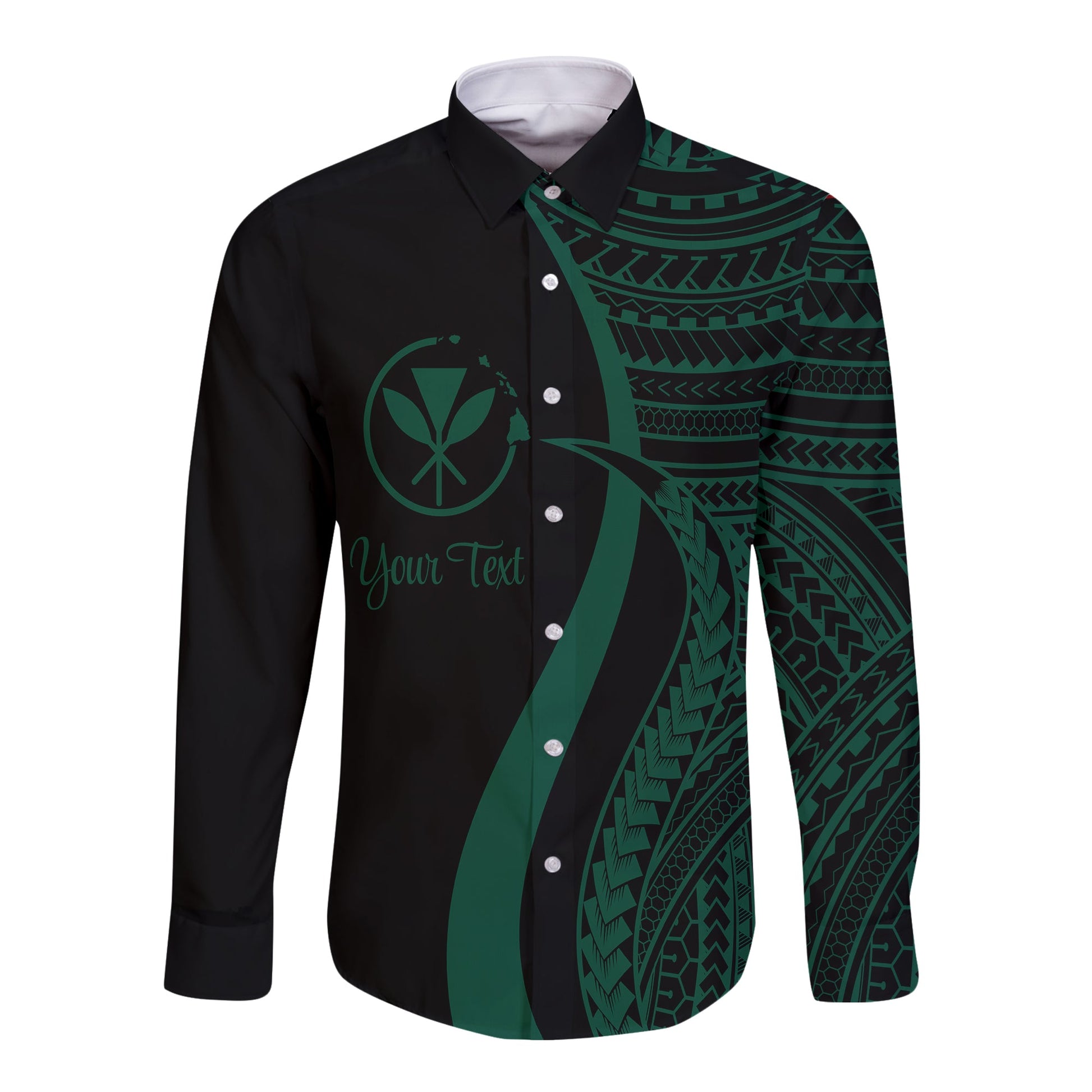 Hawaii Long Sleeves Button Shirts Green Polynesian Tentacle Tribal Pattern
