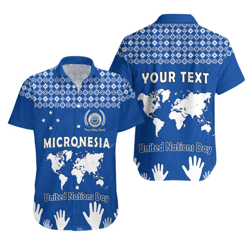 Custom Personalised Federated States of Micronesia United Nations Day Hawaiian Shirt Blue Simple World Map Version