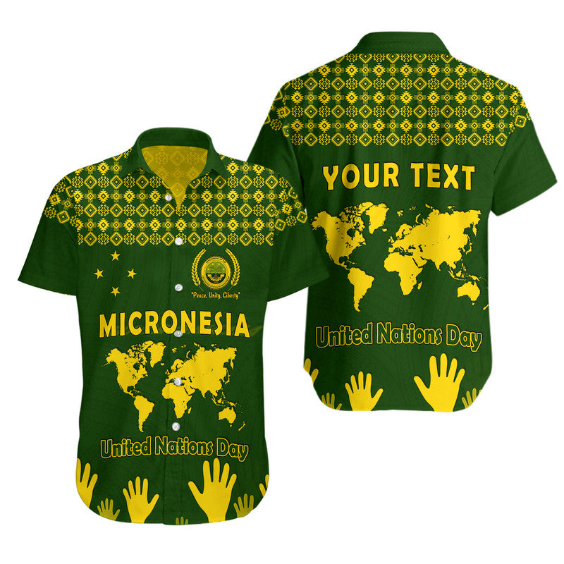 Custom Personalised Federated States of Micronesia United Nations Day Hawaiian Shirt Green Simple World Map Version