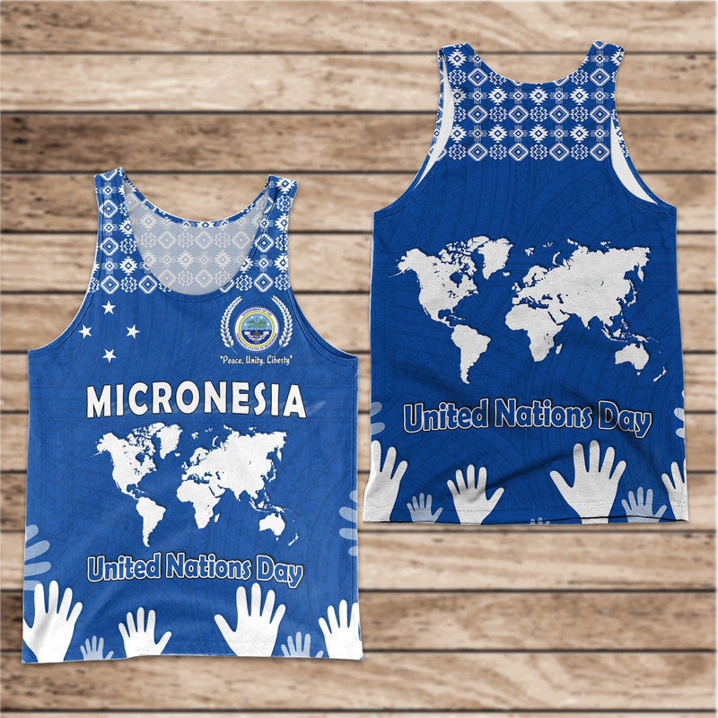 Federated States of Micronesia United Nations Day Men Tank Top Blue Simple World Map Version