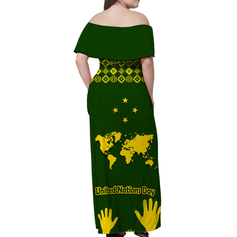 Federated States of Micronesia United Nations Day Women Off Shoulder Long Dress Green Simple World Map Version