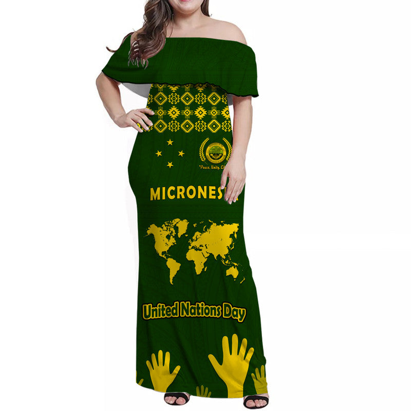 Matching Outfits For Couples Federated States of Micronesia United Nations Day Combo Dress and Hawaiian Shirt Green Simple World Map Version