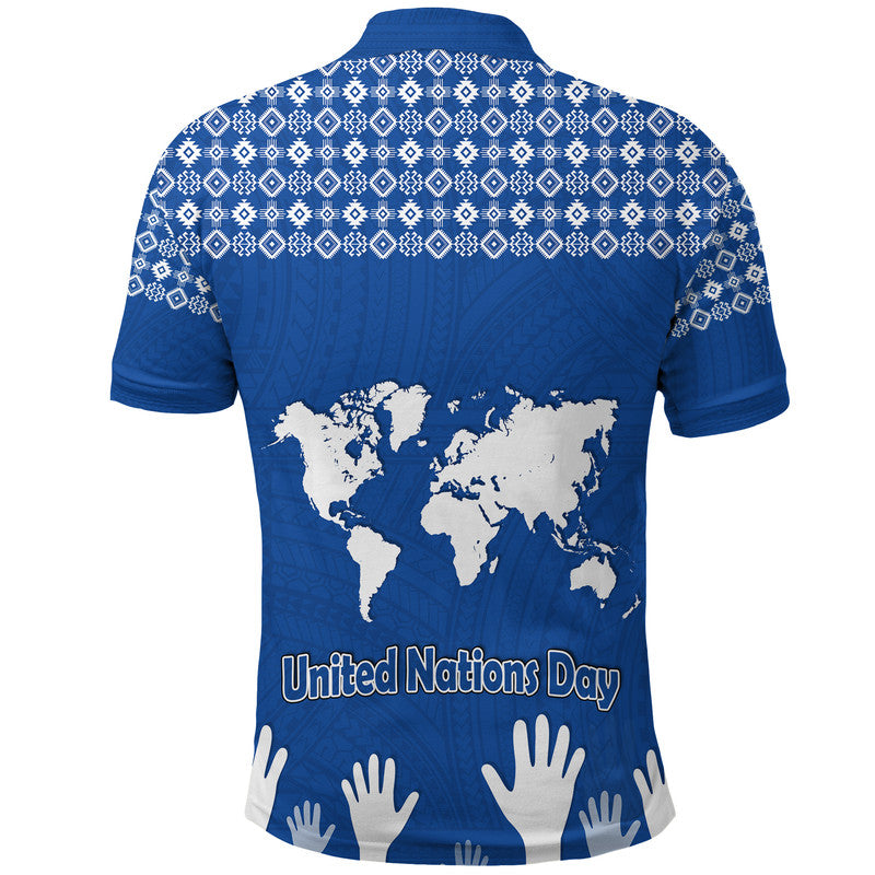 Federated States of Micronesia United Nations Day Polo Shirt Blue Simple World Map Version