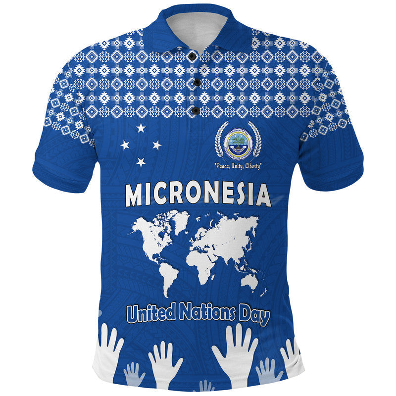 Federated States of Micronesia United Nations Day Polo Shirt Blue Simple World Map Version