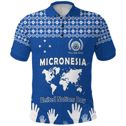 Custom Personalised Federated States of Micronesia United Nations Day Polo Shirt Blue Simple World Map Version
