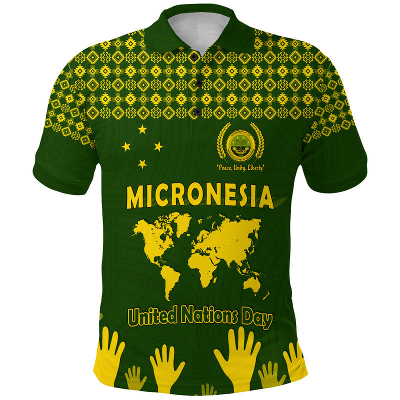 Custom Personalised Federated States of Micronesia United Nations Day Polo Shirt Green Simple World Map Version