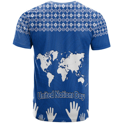 Federated States of Micronesia United Nations Day T Shirt Blue Simple World Map Version