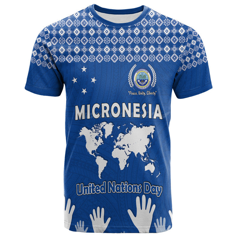 Federated States of Micronesia United Nations Day T Shirt Blue Simple World Map Version