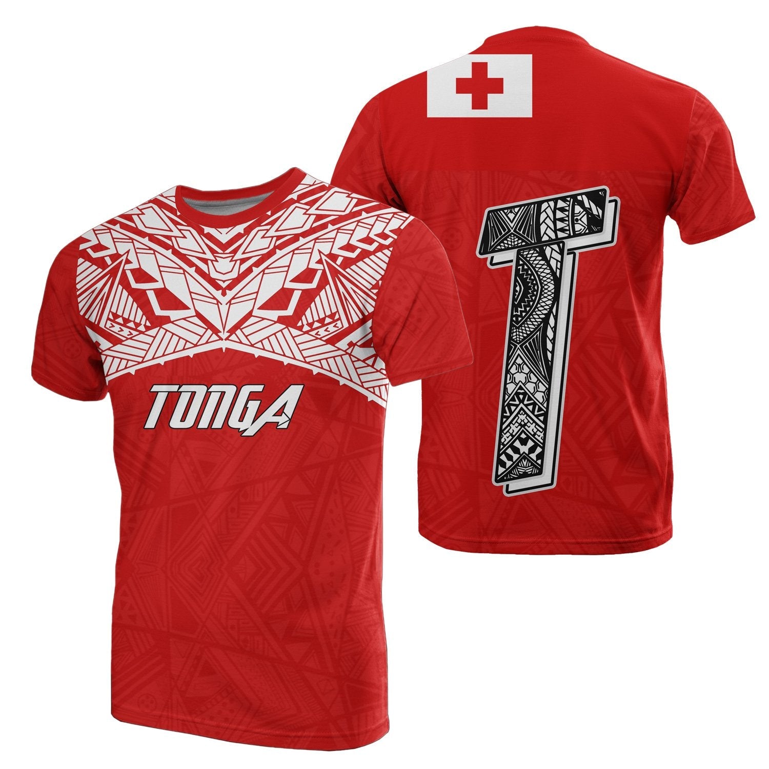 Tonga All Over T - Shirt - Tonga Flag Polynesian Tattoo Style