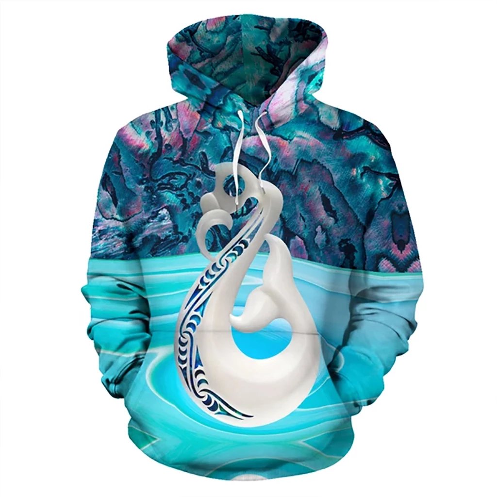 New Zealand Manaia Hoodie, Maori Paua Shell Pullover Hoodie