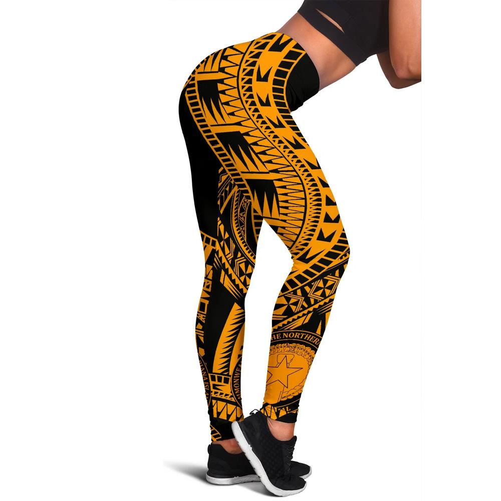 Northern Mariana Islands Women Leggings Polynesian Pattern Gold