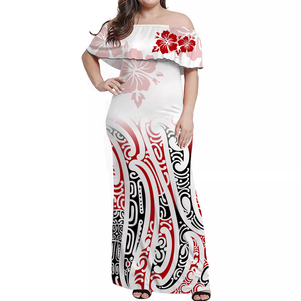 New Zealand Off Shoulder Long Dress Maori with Hibiscus