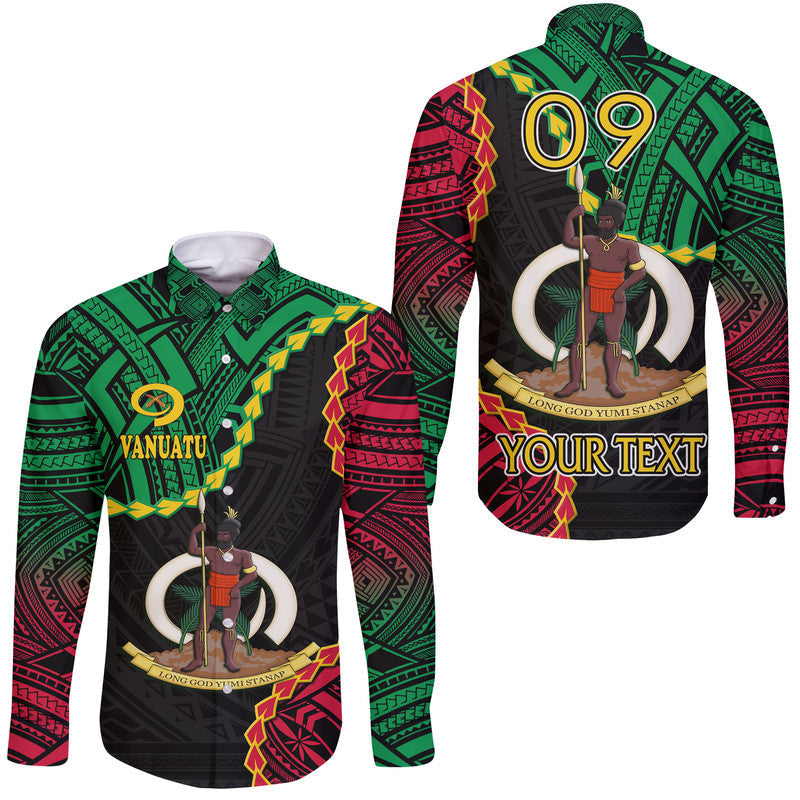 (Custom Personalised) Vanuatu Hawaii Long Sleeve Button Shirt Basic Coat Of Arms