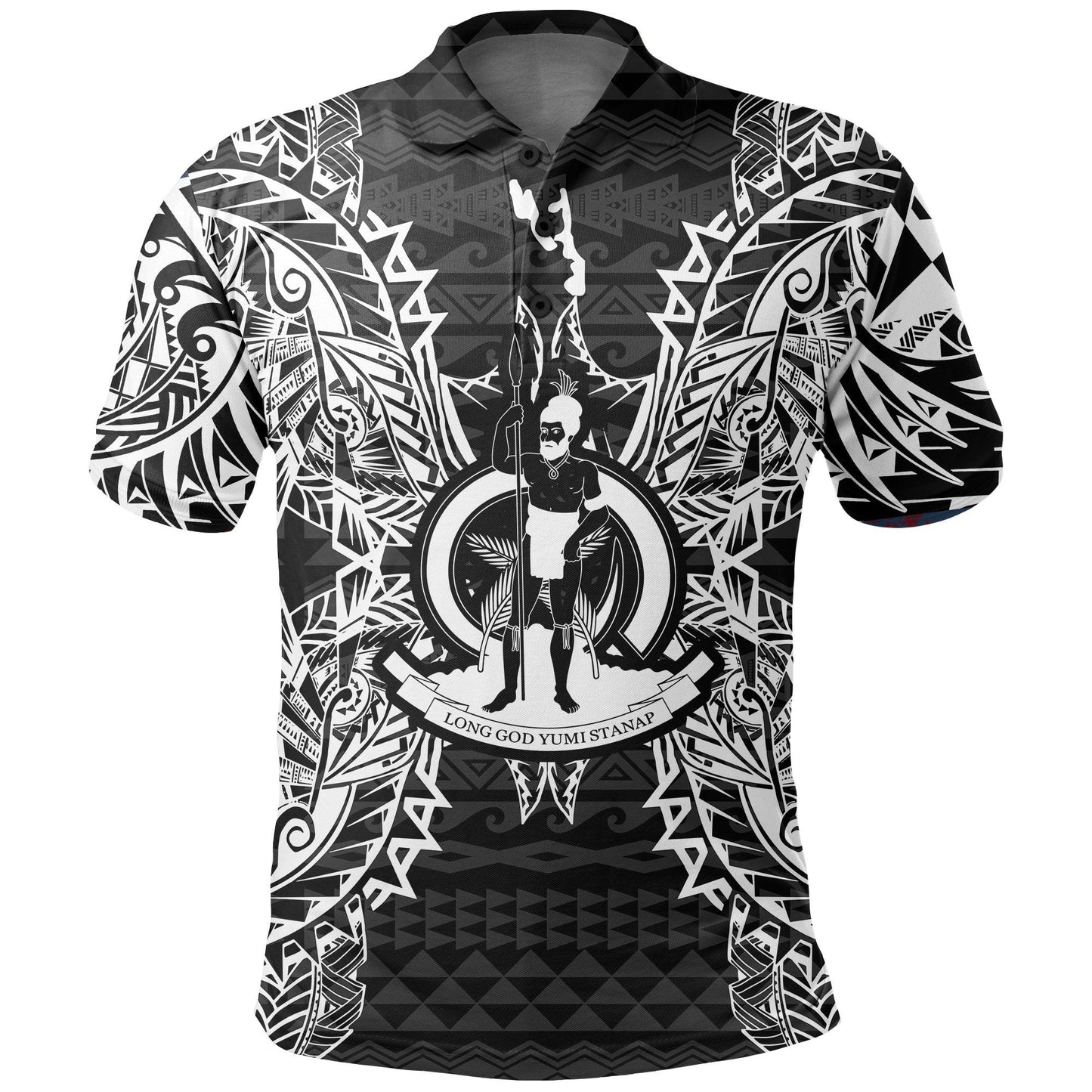 Vanuatu Polo Shirt - Vanuatu Coat Of Arms Map Polynesian Tattoo Black