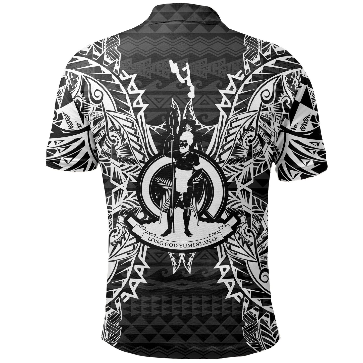 Vanuatu Polo Shirt - Vanuatu Coat Of Arms Map Polynesian Tattoo Black