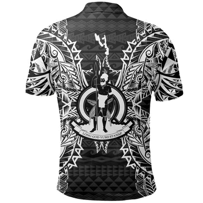 Vanuatu Polo Shirt - Vanuatu Coat Of Arms Map Polynesian Tattoo Black