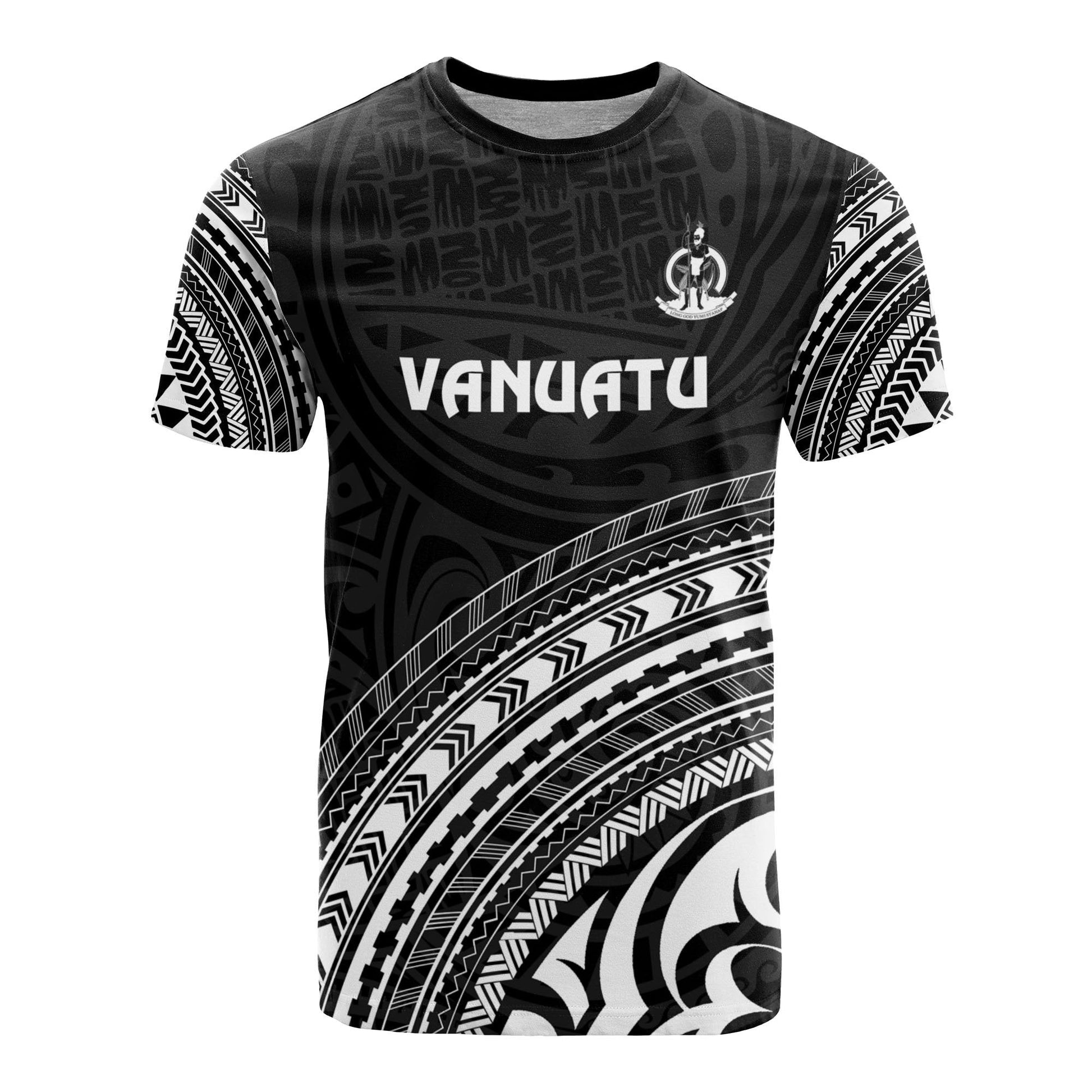 Vanuatu All Over T Shirt Vanuatu Coat Of Arms Polynesian Tribal Black Version