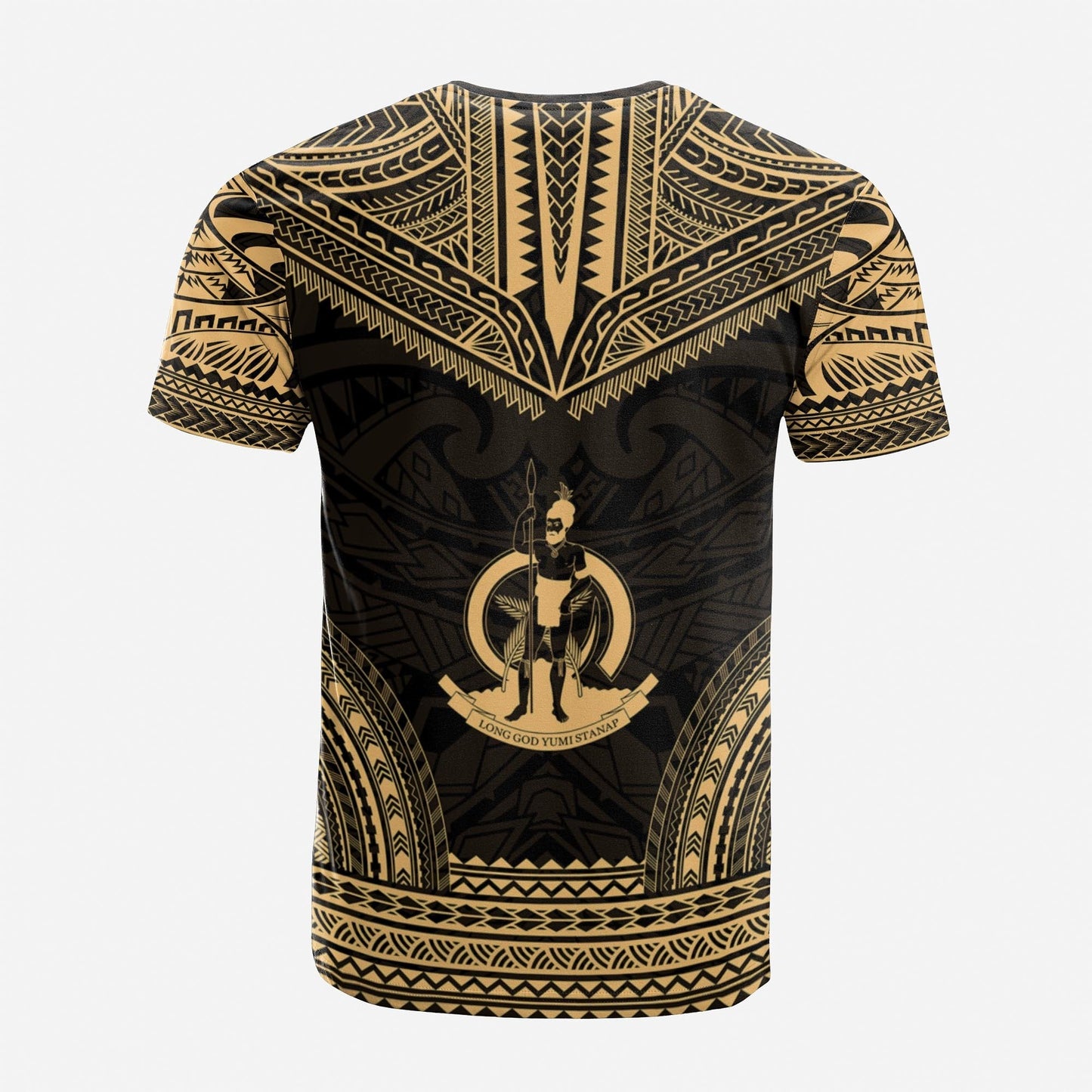 Vanuatu Custom Personalised T Shirt Vanuatu Coat Of Arms Polynesian Chief Tattoo Gold Version