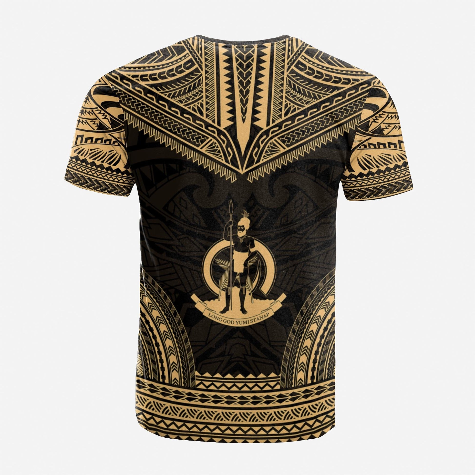 Vanuatu Custom Personalised T Shirt Vanuatu Coat Of Arms Polynesian Chief Tattoo Gold Version