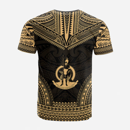 Vanuatu Custom Personalised T Shirt Vanuatu Coat Of Arms Polynesian Chief Tattoo Gold Version