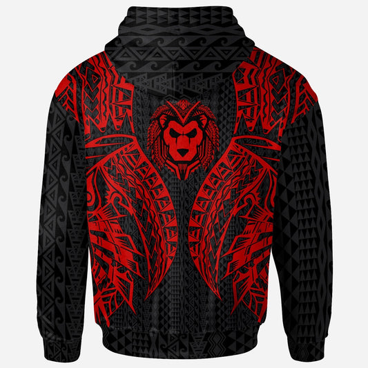 Wallis'nd Futuna Hoodie Polynesian Lion Head Red Style