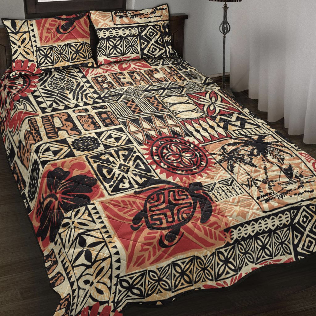 Hawaii Quilt Bed Set Hawaiian Style Tribal Fabric Patchwork