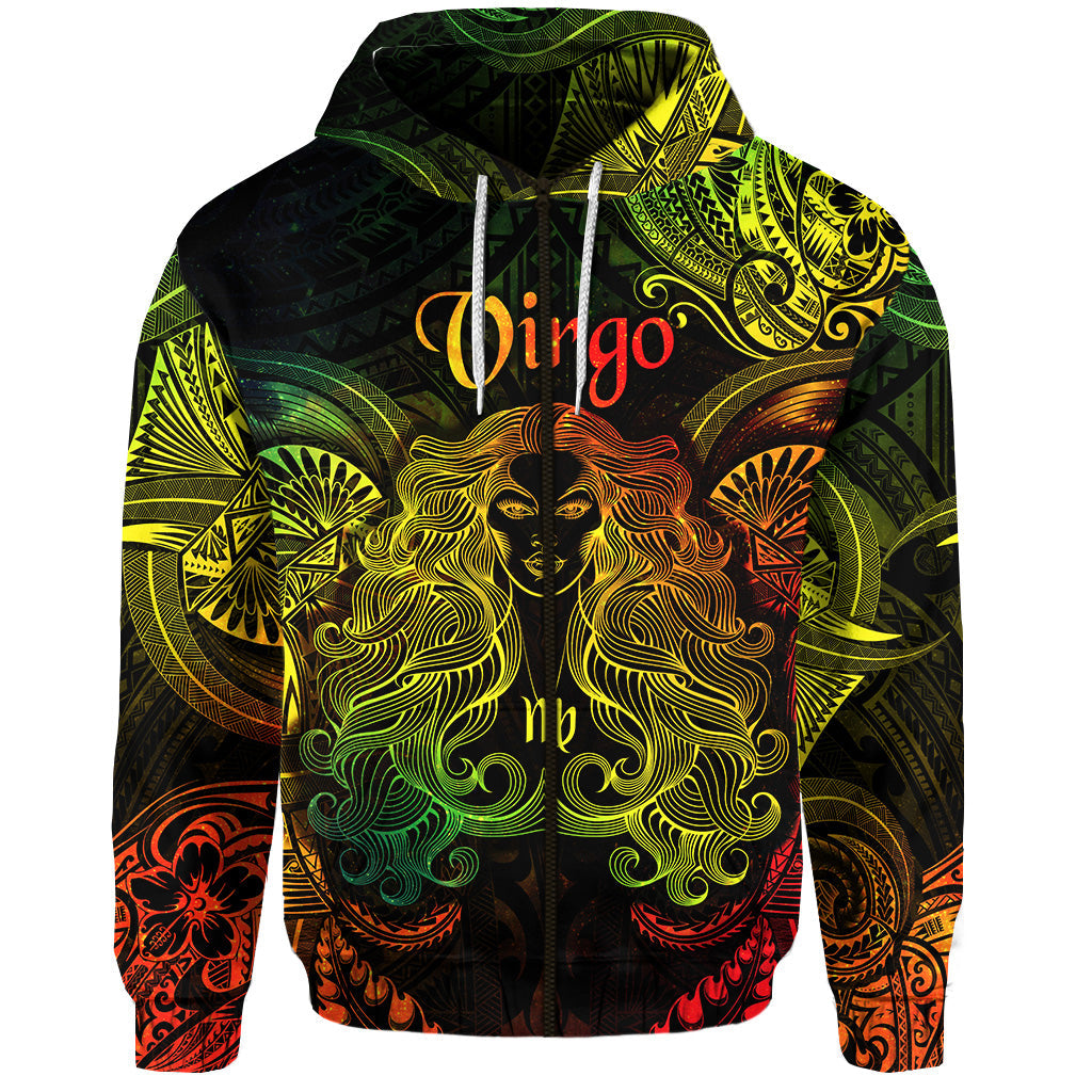 Virgo Zodiac Polynesian Zip Hoodie Unique Style Reggae