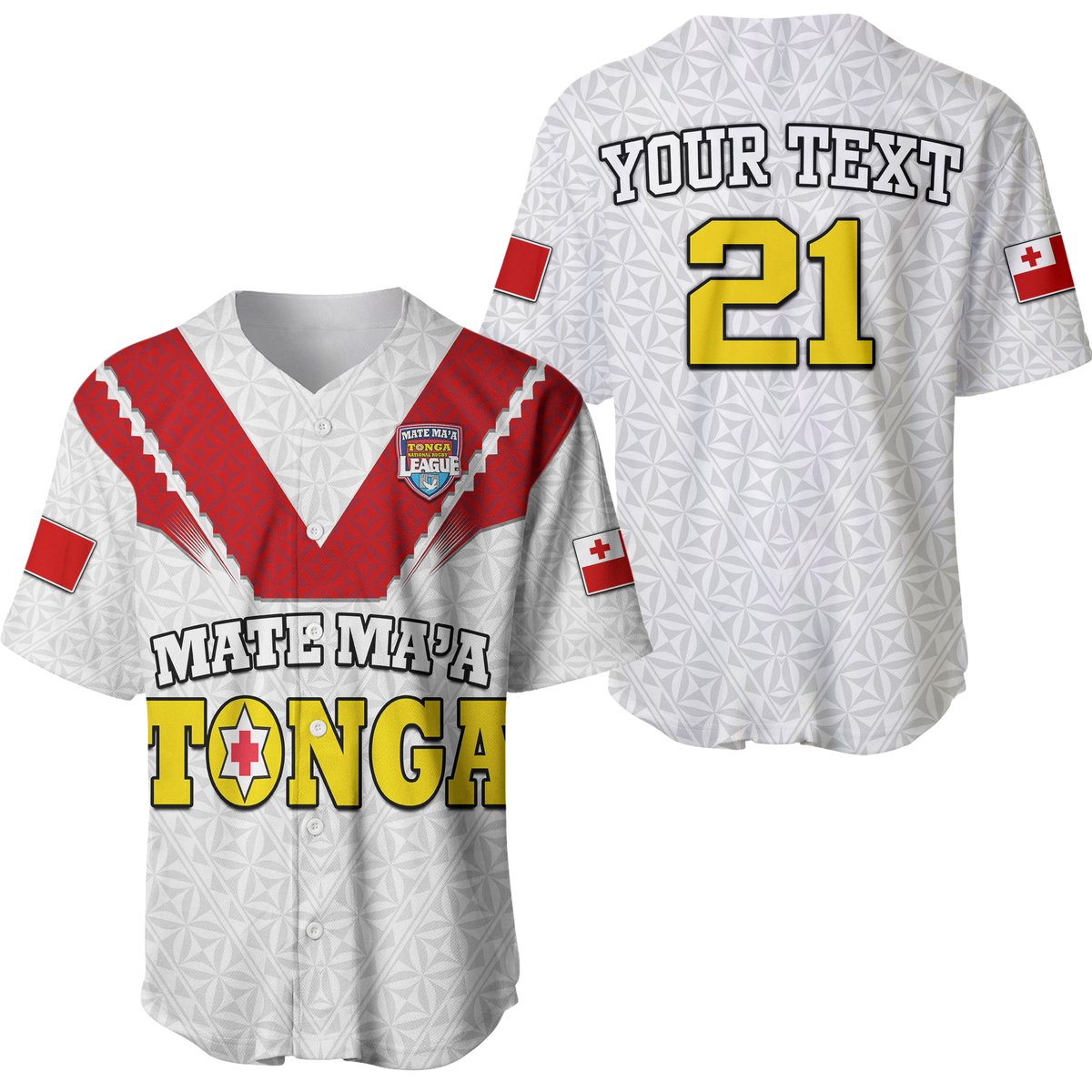 (Custom Personalised) Mate Ma'a Tonga Rugby Baseball Jersey Tongan Kupesi White Style