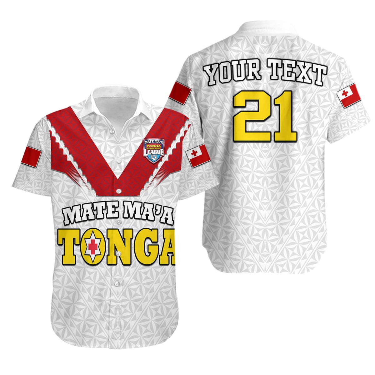 Custom Personalised Mate Ma'a Tonga Rugby Hawaiian Shirt Tongan Kupesi White Style